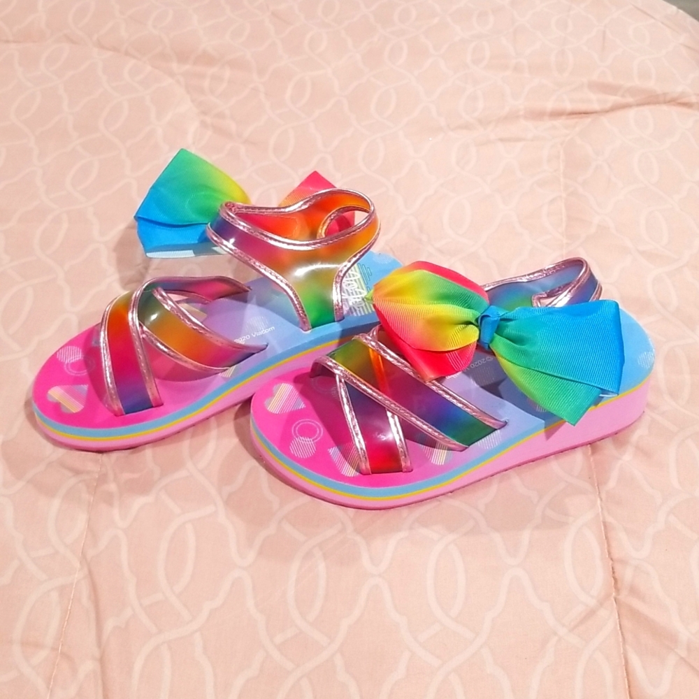 Like new Jojo Siwa sandals rainbow with bow size 12